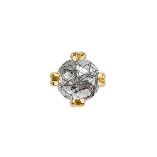 Rose Cut Tourmalinated Quartz Solitaire - Threadless